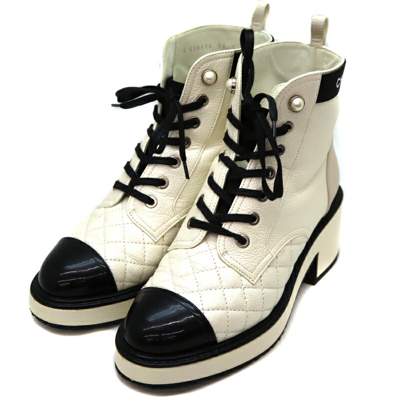 シャネル　スノーブーツ　37 CHANEL boots Shearling Nylon COCO Mark Boa Snow #37 Noir