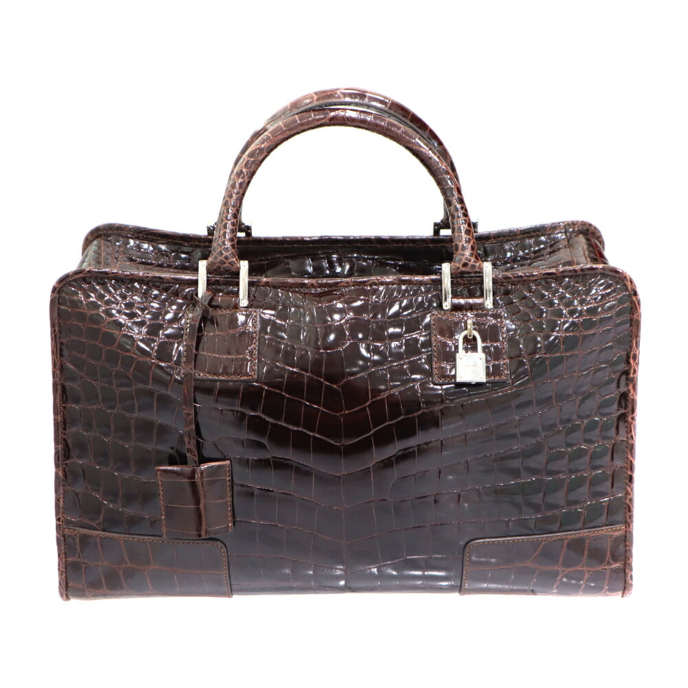 ロエベ Loewe アマソナ36 レザー クロコ ハンドバッグ 鞄 ブラウン レディース【中古】