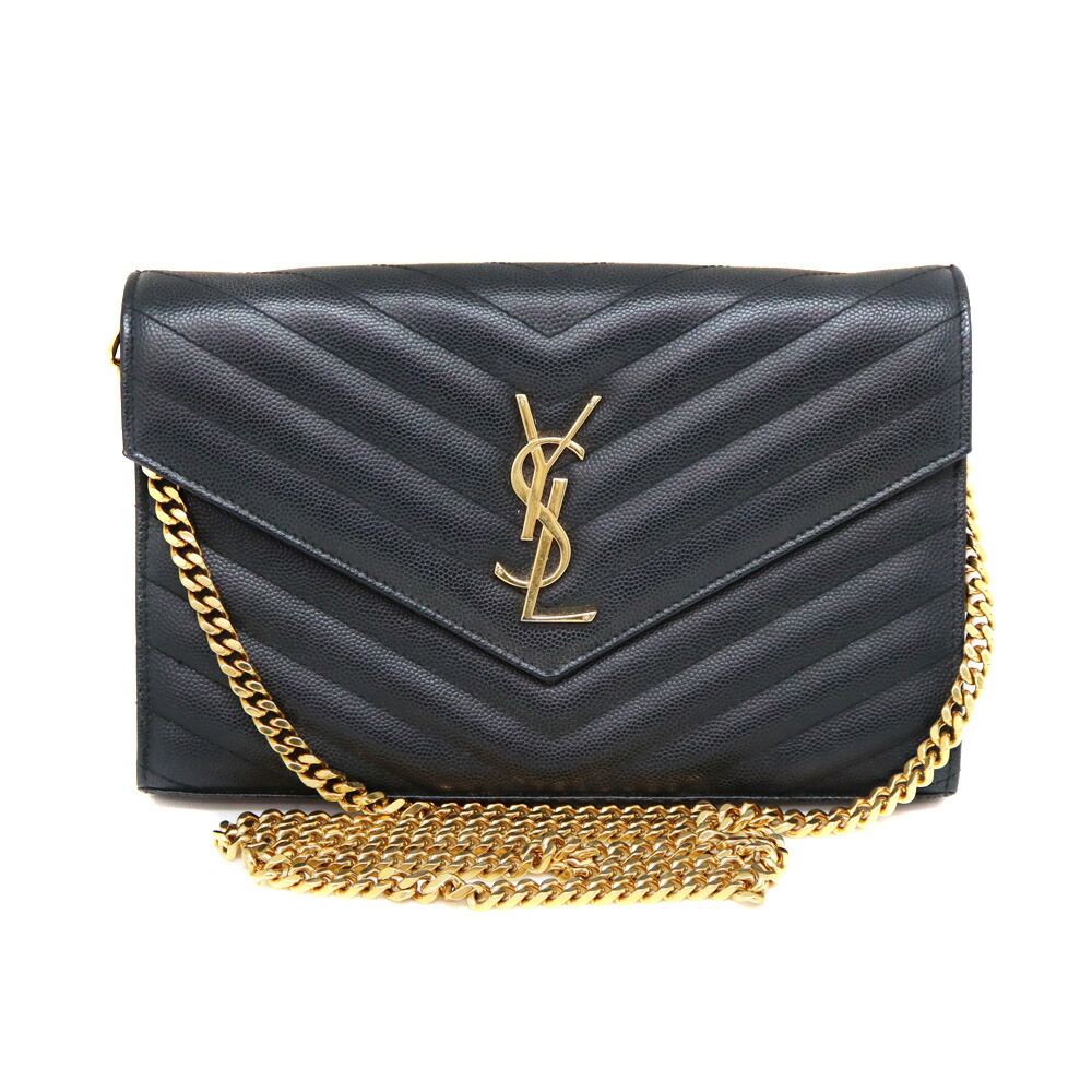 サンローラン Saint Laurent 377828 チェーンショルダーバッグ チェーンウォレット ショルダーバッグ ブラック 送料無料【中古】