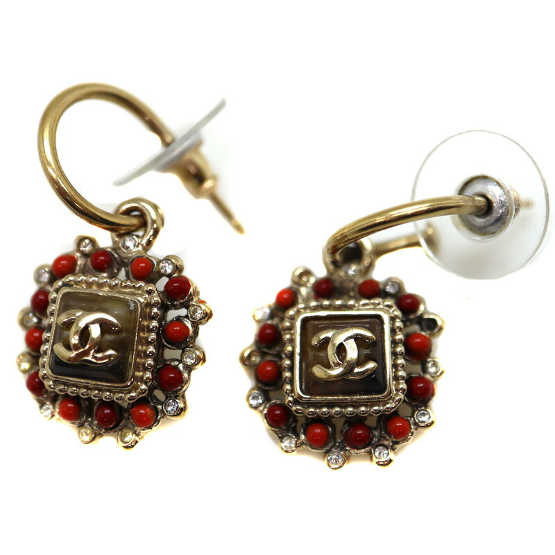 シャネル Chanel ラインストーンピアス 金属素材 レッド ゴールド 【中古】｜質屋かんてい局 店