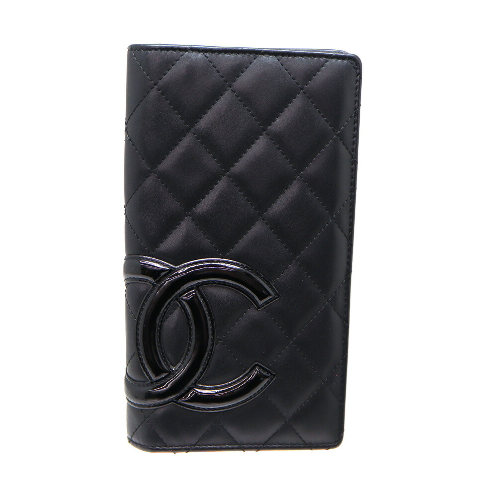 シャネル Chanel A26717 カンボンラインファスナー付長紙入れ  なめし革 黒いこと さくら色 レディース メンズ【中古】