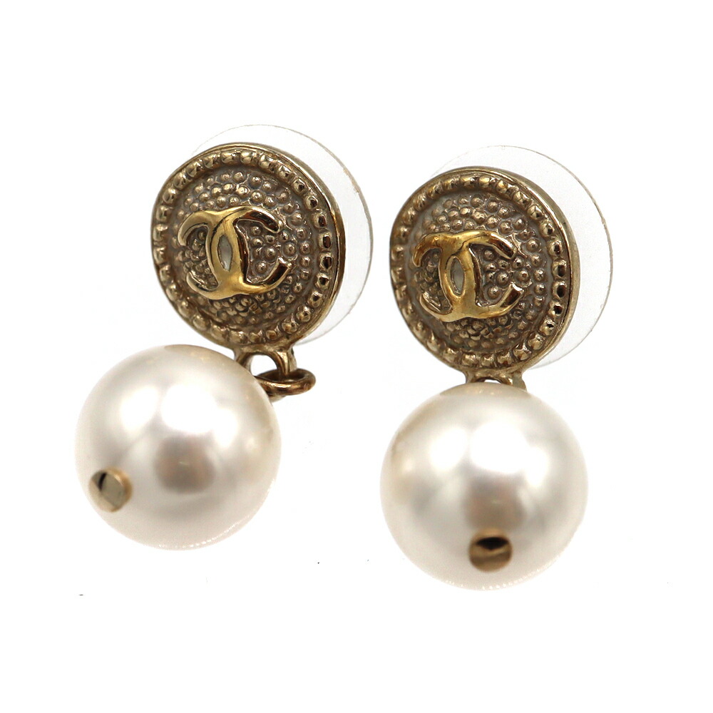 楽天市場】CHANEL フェイクビッグパールピアス ホワイト ゴールド