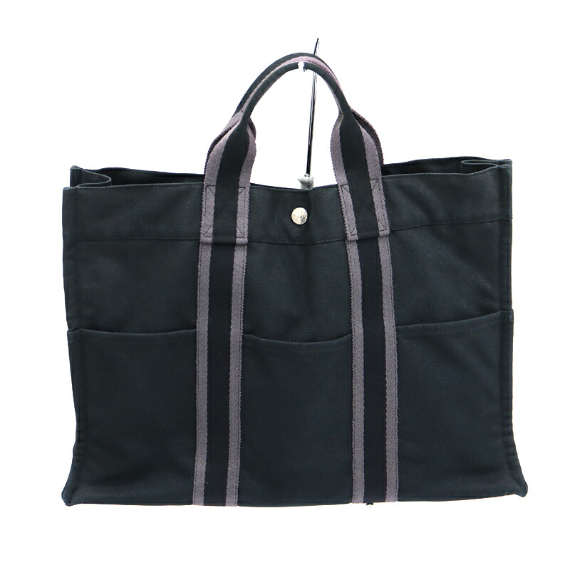 エルメス Hermes フールトゥトートMM  綿織物帆布 黒いこと ユニ一発やる 【中古】 ハンドバッグ-バッグ・小物・ブランド雑貨-レディースバッグ