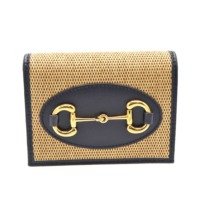 グッチ Gucci 621887 ホースビット コンパクトウォレット キャンバス レザー ブラック ベージュ レディース【中古】