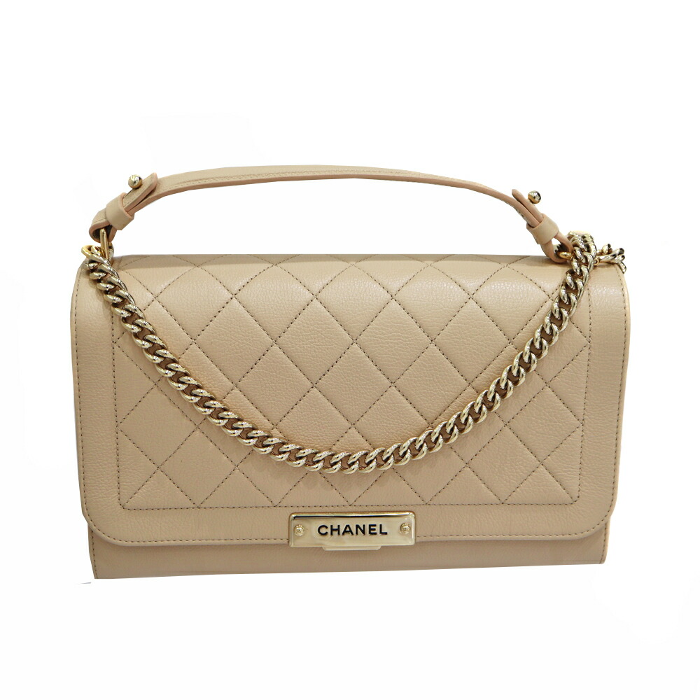 シャネル Chanel A93701 鳴らす下げ札 ショルダーバッグ なめし革 ベージュ ゴールド レディース【中古】