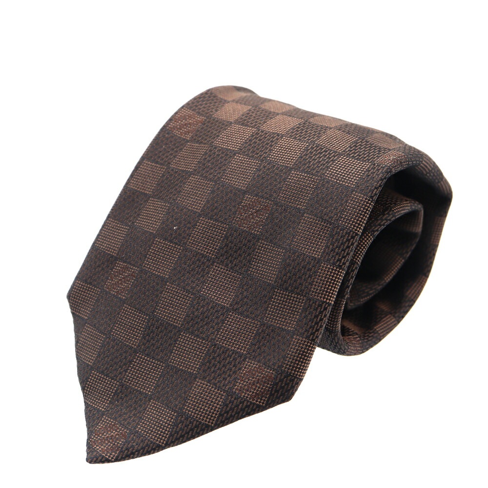 新品 LOUIS VUITTON ダークブラウン ネクタイ 美品 ルイヴィトン ネクタイ ダミエ ロゴ ソリッド ジャガード ダーク
