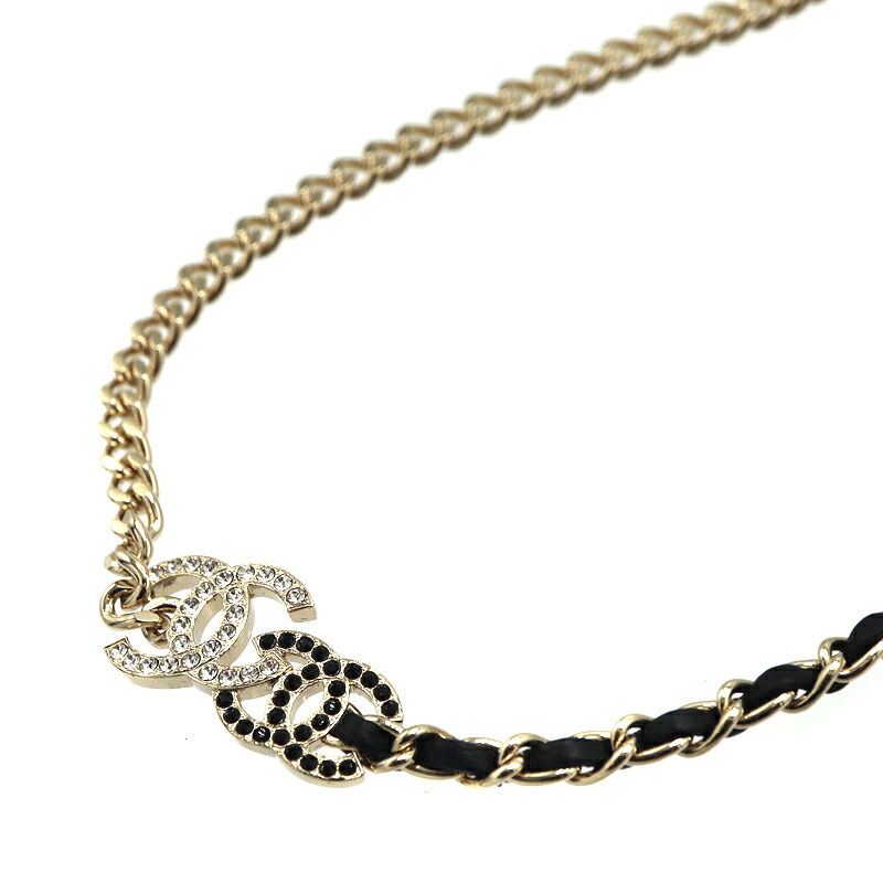 シャネル Chanel AB9278 シャネルネックレス 金属素材 レザー ゴールド ブラック レディース 【中古】
