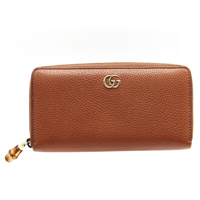 グッチ Gucci 739499 ラウンドジッパー長紙入れ 赤銅色 なめし革 ユニ一発やる【中古】