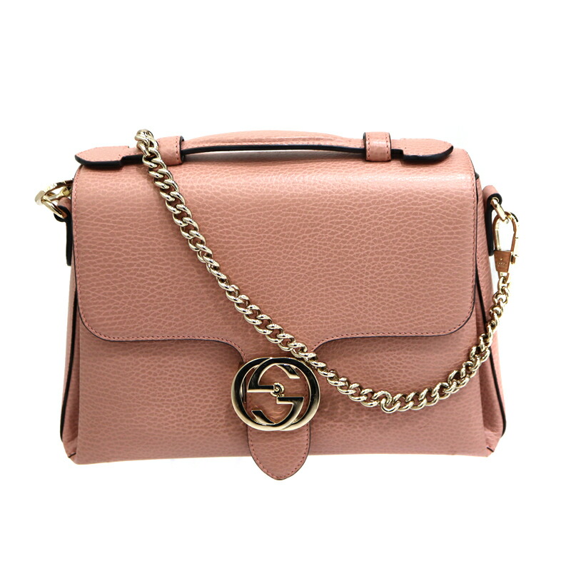 グッチ Gucci 501302 インターロッキングG チェーン店ショルダーバッグ サクラ色 なめし革 レディース【中古】
