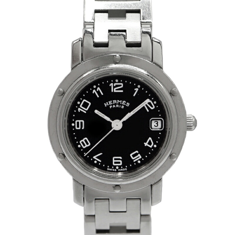 エルメス Hermes CL4.210 クリッパー レディース クオーツ 電池式 腕時計 ブラック 【中古】