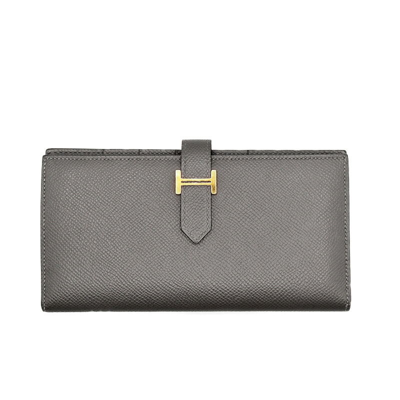 エルメス Hermes ベアンスフレ レザー 二つ折り財布 グレー B刻印 2023年 ユニセックス【中古】