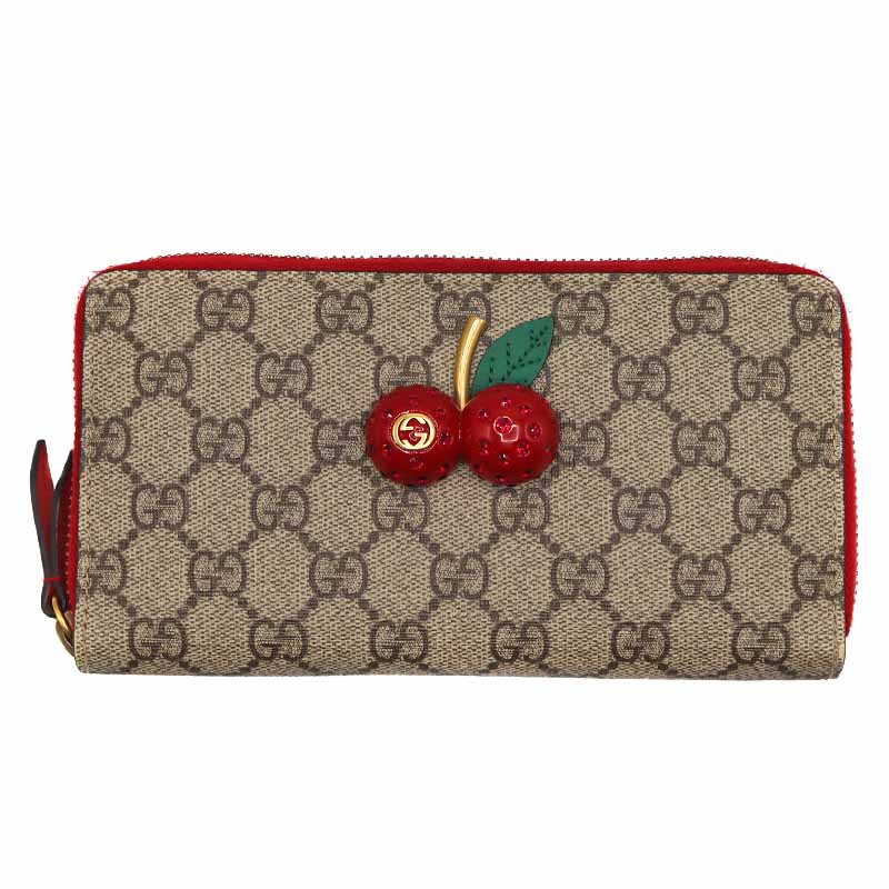 グッチ Gucci 476049 ラウンドジッパー長紙入れ ベージュ なめし革 桜んぼう レディース【中古】
