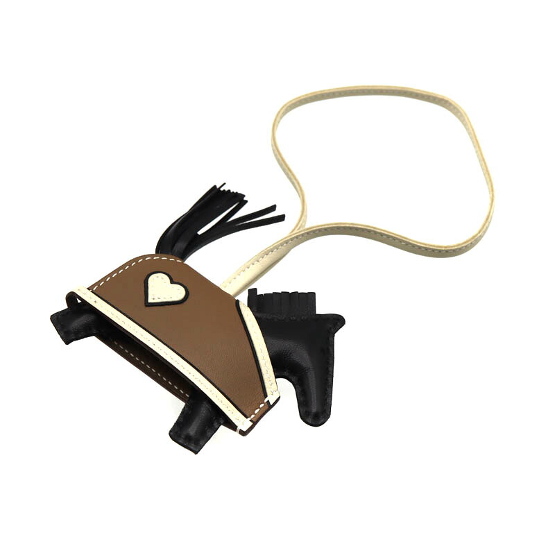 エルメス Hermes ロデオ オクールチャーム キーホルダー ホワイト ブラック ブラウン K刻印 【中古】