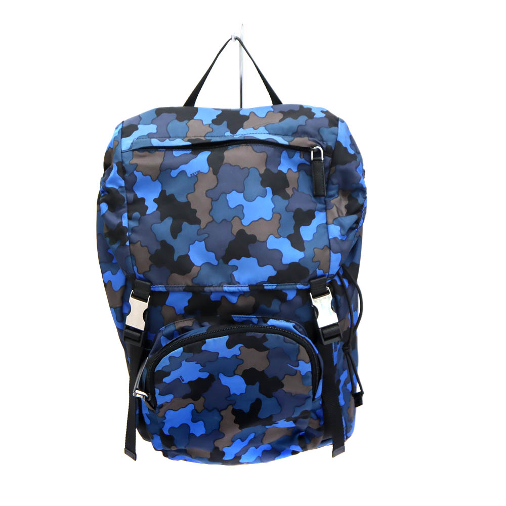 プラダ Prada V135 うしろ側容器に並べる 合鴨フラ柄 ナイロン 青碧 メンズ【中古】