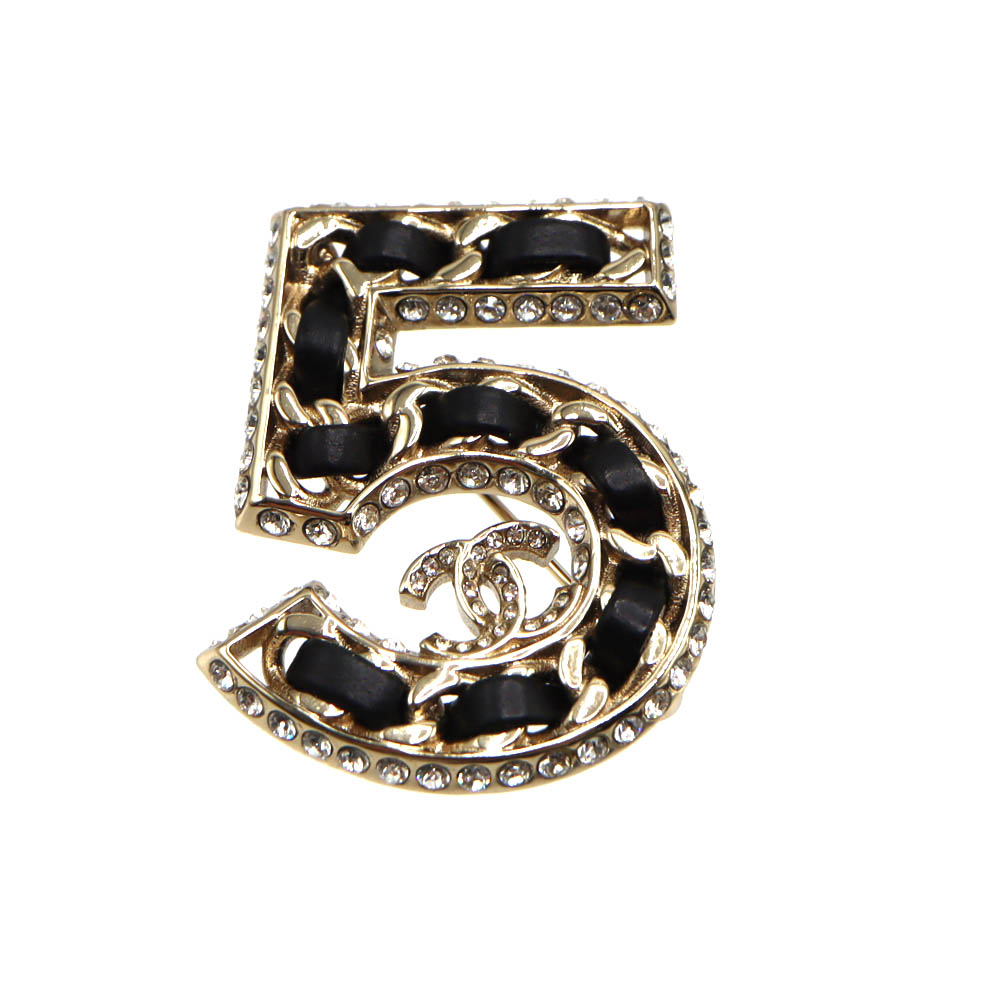 シャネル Chanel No.5 ブローチ 金属素材 ゴールド ブラック レディース 【中古】
