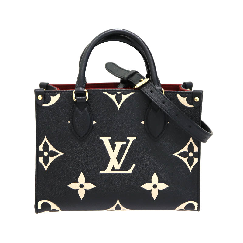 ルイヴィトン Louisvuitton M45659 オンザゴーPM 2WAYバッグ モノグラムアンプラント ブラック ベージュ【中古】