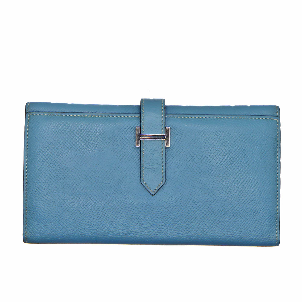 エルメス Hermes ベアンデュプリ レザー 三つ折り財布 ブルージーン ブル― □K刻印 2007年 ユニセックス【中古】