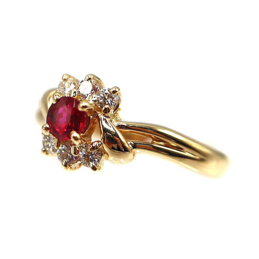 K18 18金 R0.26ct D0.197/0.18ct ルビー ダイヤモンド リング 指輪 ジュエリー レディース【中古】 93,390円