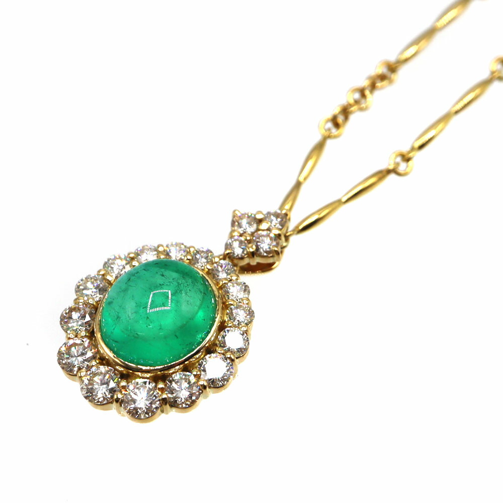 K18 18金 ゴールド E4.26ct D1.48ct ネックレス エメラルド ダイヤモンド レディース【中古】