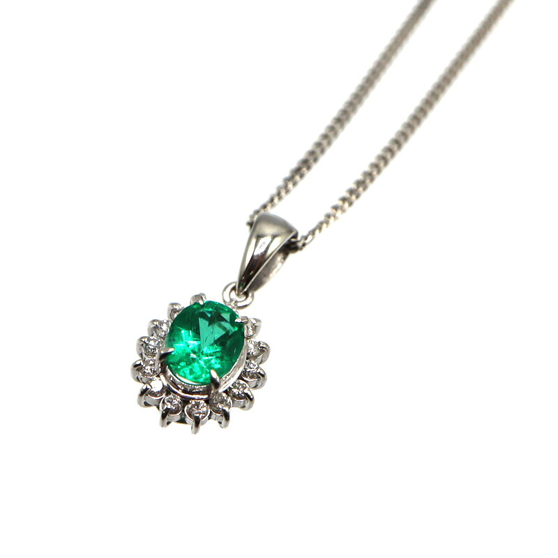 Pt850 トップPt900 エメラルド0.65ct ダイヤモンド0.16ct ネックレス プラチナ ジュエリー レディース【中古】｜質屋かんてい局 店
