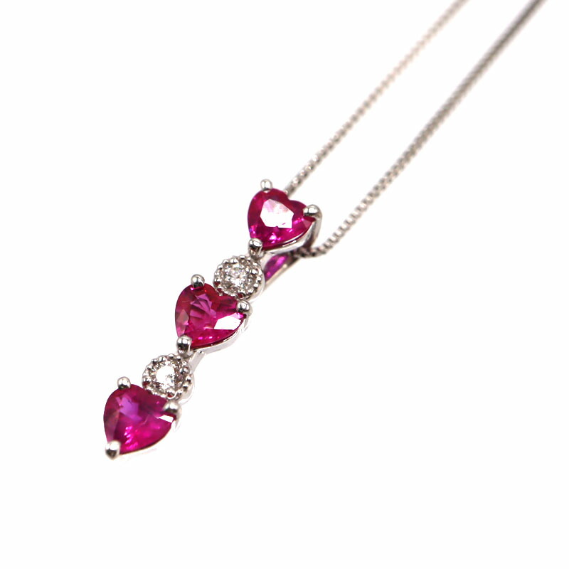 18金ホワイトゴールド K18WG R0.74/D0.05ct ネックレス ルビー ダイヤモンド ジュエリー レディース【中古】