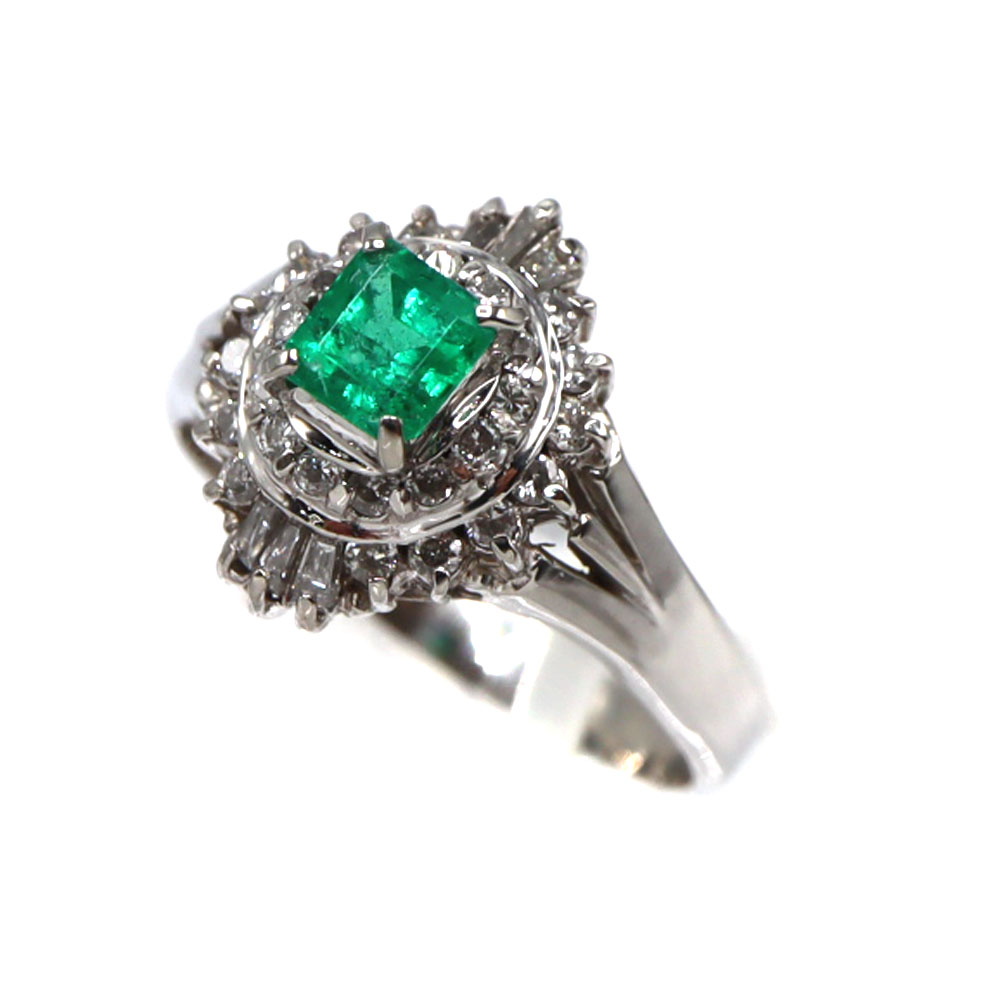 Pt900 プラチナ E0.38ct D0.38ct リング 指輪 エメラルド ダイヤモンド レディース【中古】