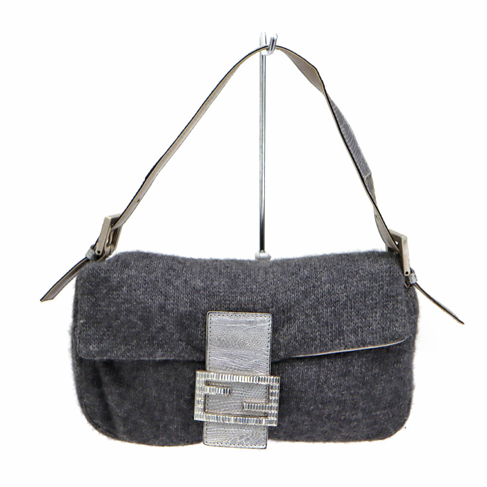 フェンディ Fendi マンマバケット カシミア グレー レザー レディース【中古】