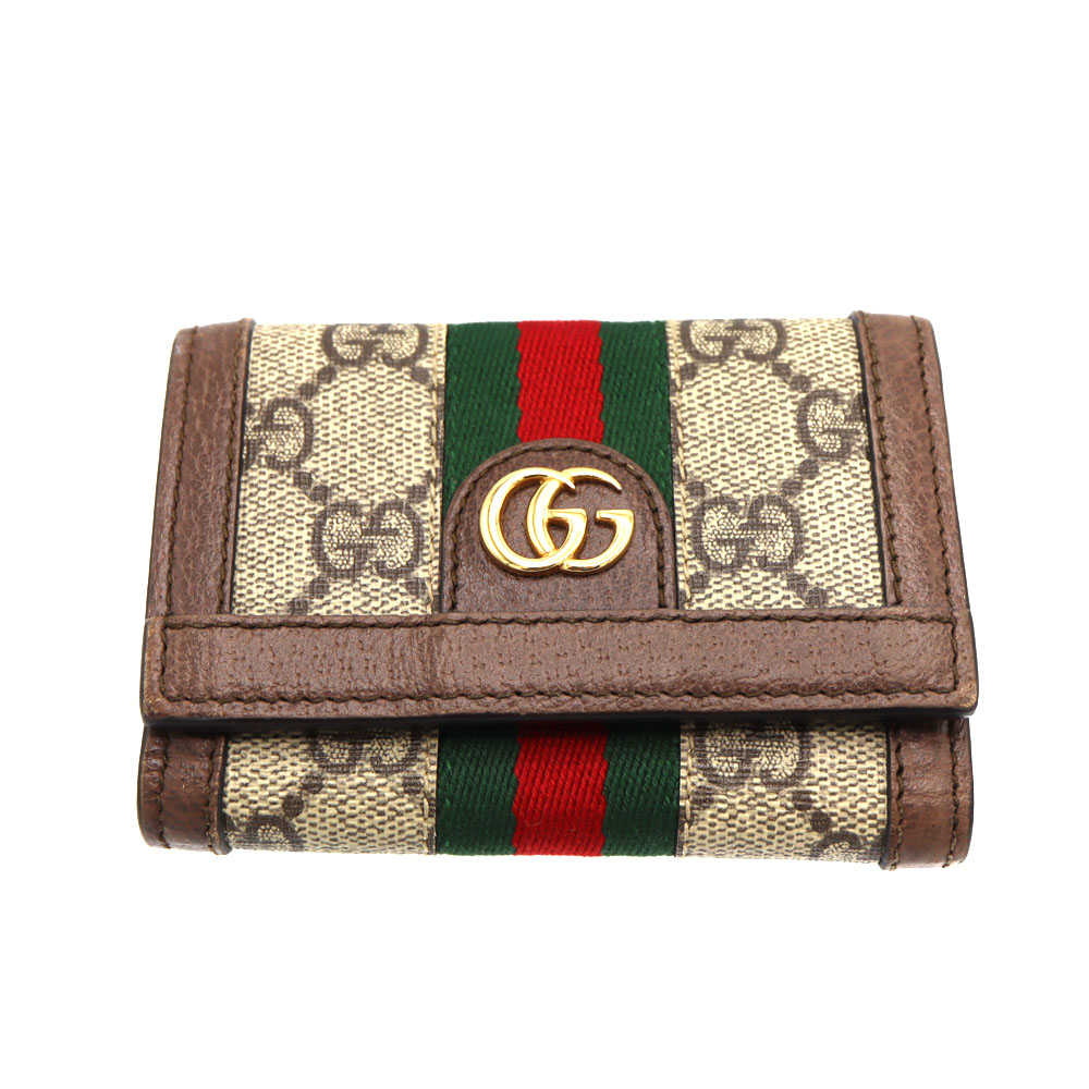グッチ Gucci 644334 オフィディアビルフォールドウォレット PVC なめし革 赤銅色 ベージュ ユニ一発やる【中古】