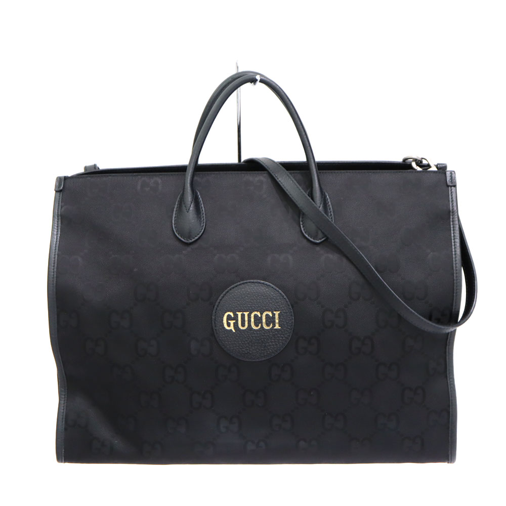グッチ GUCCI 630353 トートバッグ なめし革 帆布 オブザグリッド 黒いこと レディース【中古】