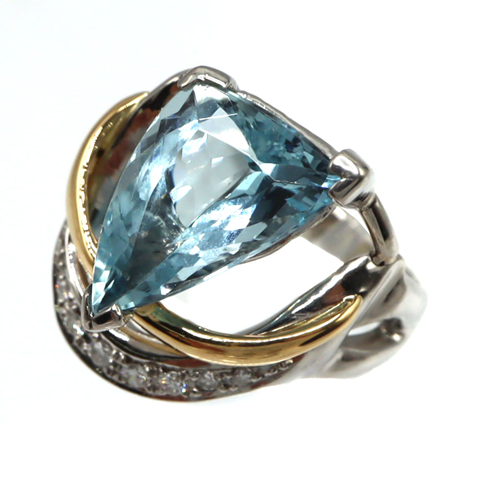 K18 Pt900 アクアマリン5.70ct D0.136ct リング 指輪 ゴールド プラチナ ダイヤモンド レディース 【中古】|質屋かんてい局 店