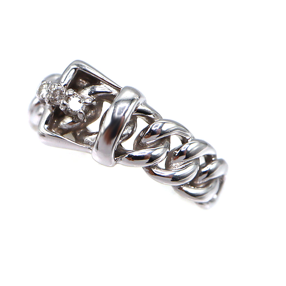 ホワイトゴールド K18WG D0.04ctリング ベルトモチーフ ダイヤモンド 金 ジュエリー レディース【中古】｜質屋かんてい局 店 59,388円