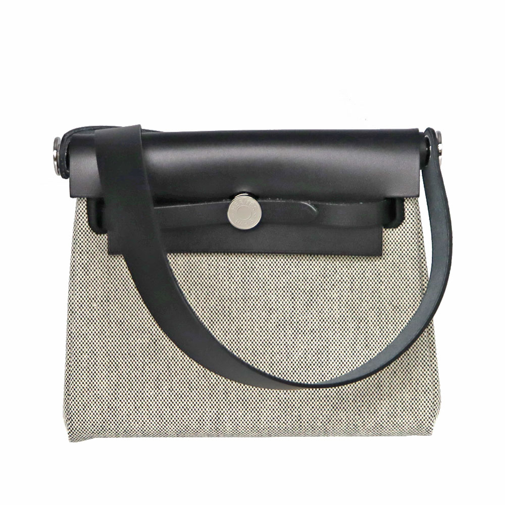 エルメス Hermes エールバッグジップ20 ショルダーバッグ 帆布 なめし革 薄墨色 黒いこと【中古】