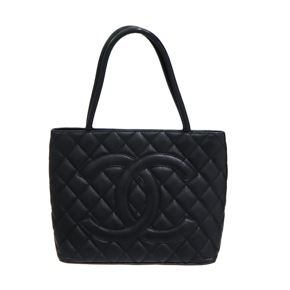 シャネル Chanel A01804 刷り直すトートバッグ なめし革 キャビア素はだ 黒いこと レディース【中古】