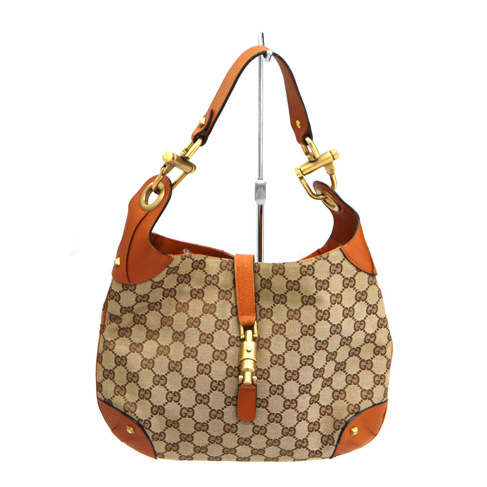 グッチ GUCCI 120888 ニュージャッキー ハンドバック 帆布 なめし革 ベージュ 赤銅色 レディース【中古】