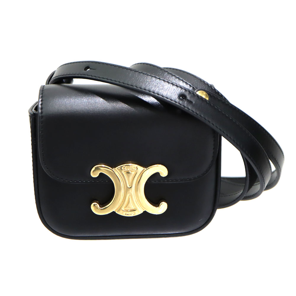 セリーヌ Celine 10I513 ミニクロードショルダーバッグ 黒いこと ゴールド なめし革 レディース【中古】