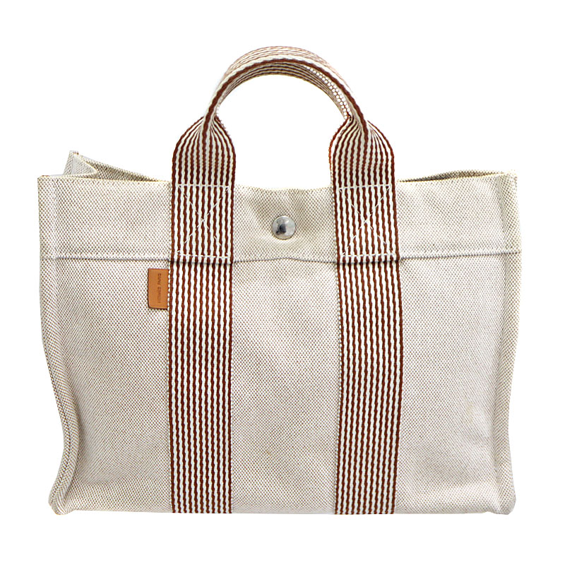 エルメス Hermes ニューフールトゥトートPM  帆布 赤銅色 ユニ一発やる 【中古】