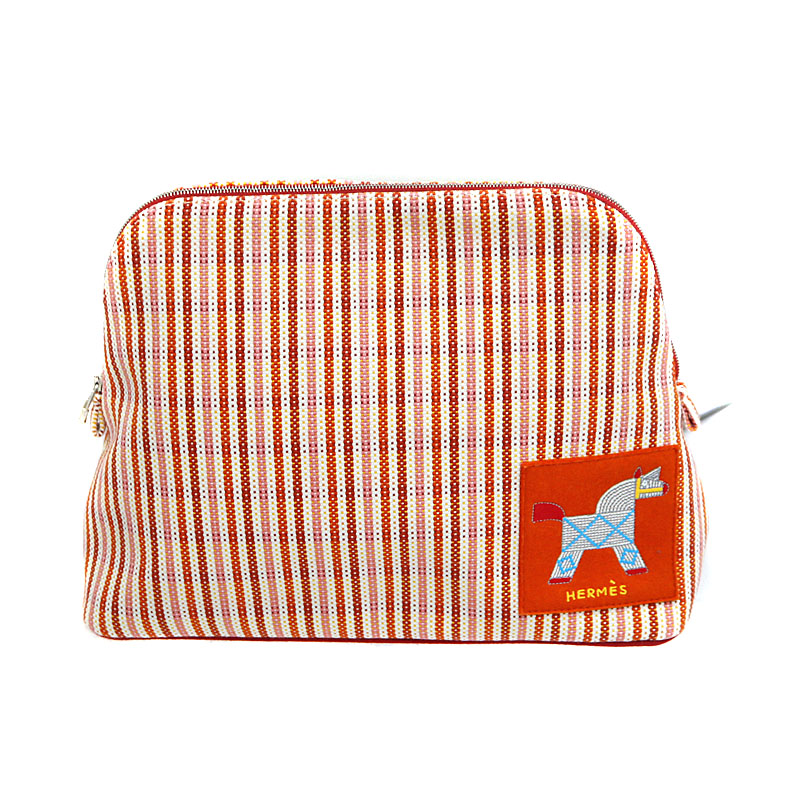 エルメス Hermes ボリードポーチGM  合切袋 アニモ―・ナッテ・ファクティス 帆布 オレンジ色 【中古】