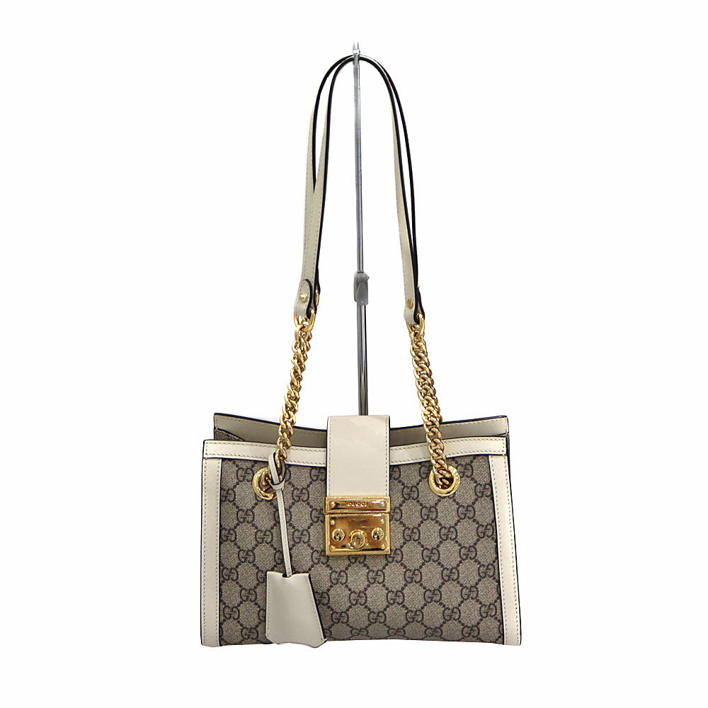 グッチ Gucci 498156 パドロックGGスモールショルダーバッグ なめし革 PVC レディース ベージュ 象牙色【中古】