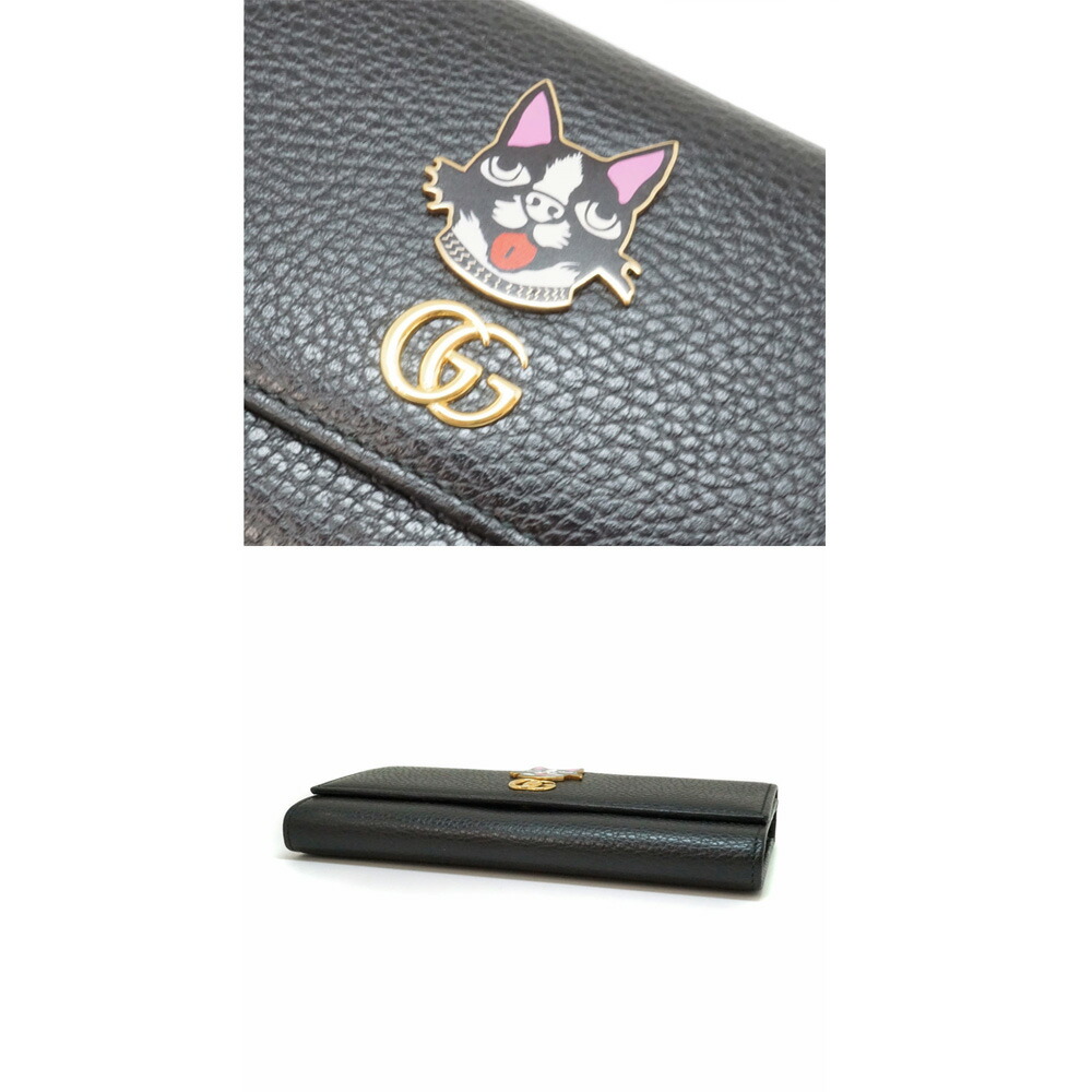 Gucci グッチ 財布 ケース ファスナー付長財布 Ggマーモント ボスコ Ggマーモント さいふ 犬 ブラック ゴールド金具 レザー 財布 さいふ レディース 中古 Used 10 質屋 かんてい局北名古屋店 N 1933 質屋かんてい局 店 特上品 美品 かんてい局北