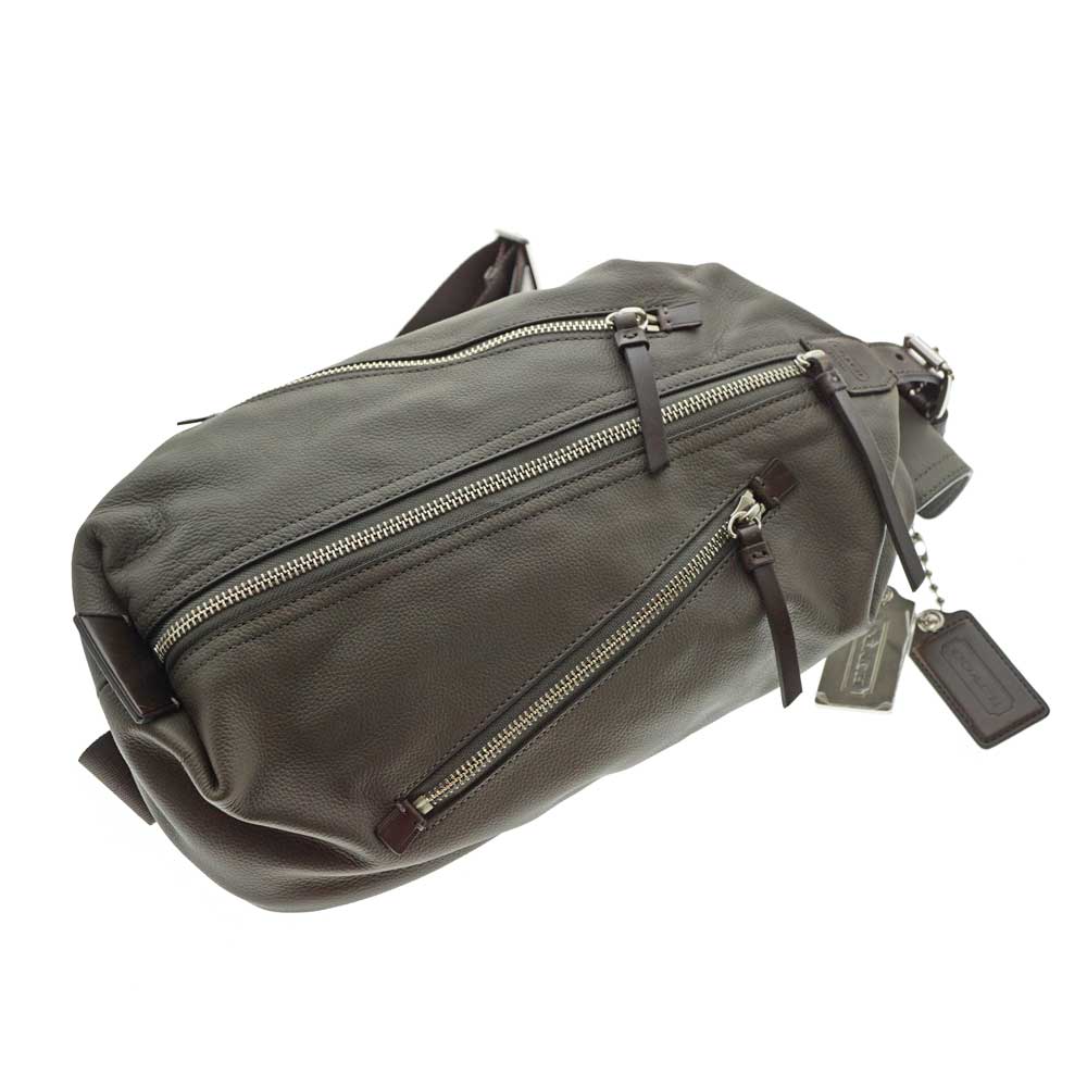 Coach コーチ 70360 ボディバッグ レザー カーキ ブラウン メンズ 鞄 革 縦型 中古 Used 8 質屋かんてい局北名古屋店 N21 276 Mozago Com