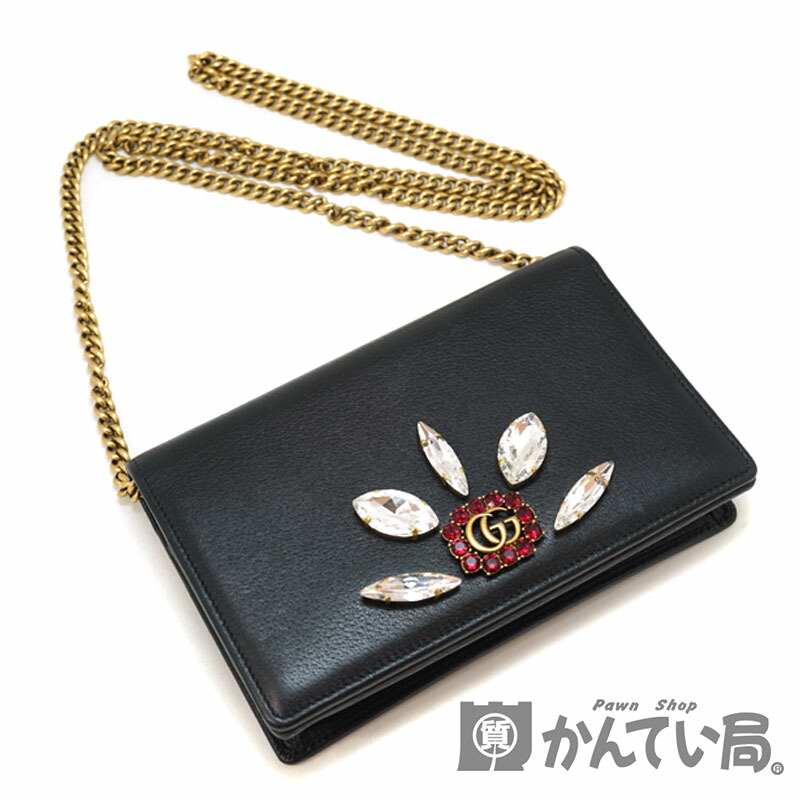 当店限定販売売れ筋 グッチ 財布 ケース 質屋かんてい局北名古屋店 Nバッグ 小物 ブランド雑貨 Gucci サイフ ブラック系 チェーンウォレット 中古 財布 ビジュー Ggマーモント ゴールド金具 4997 レザー レディース 中古 Used 8