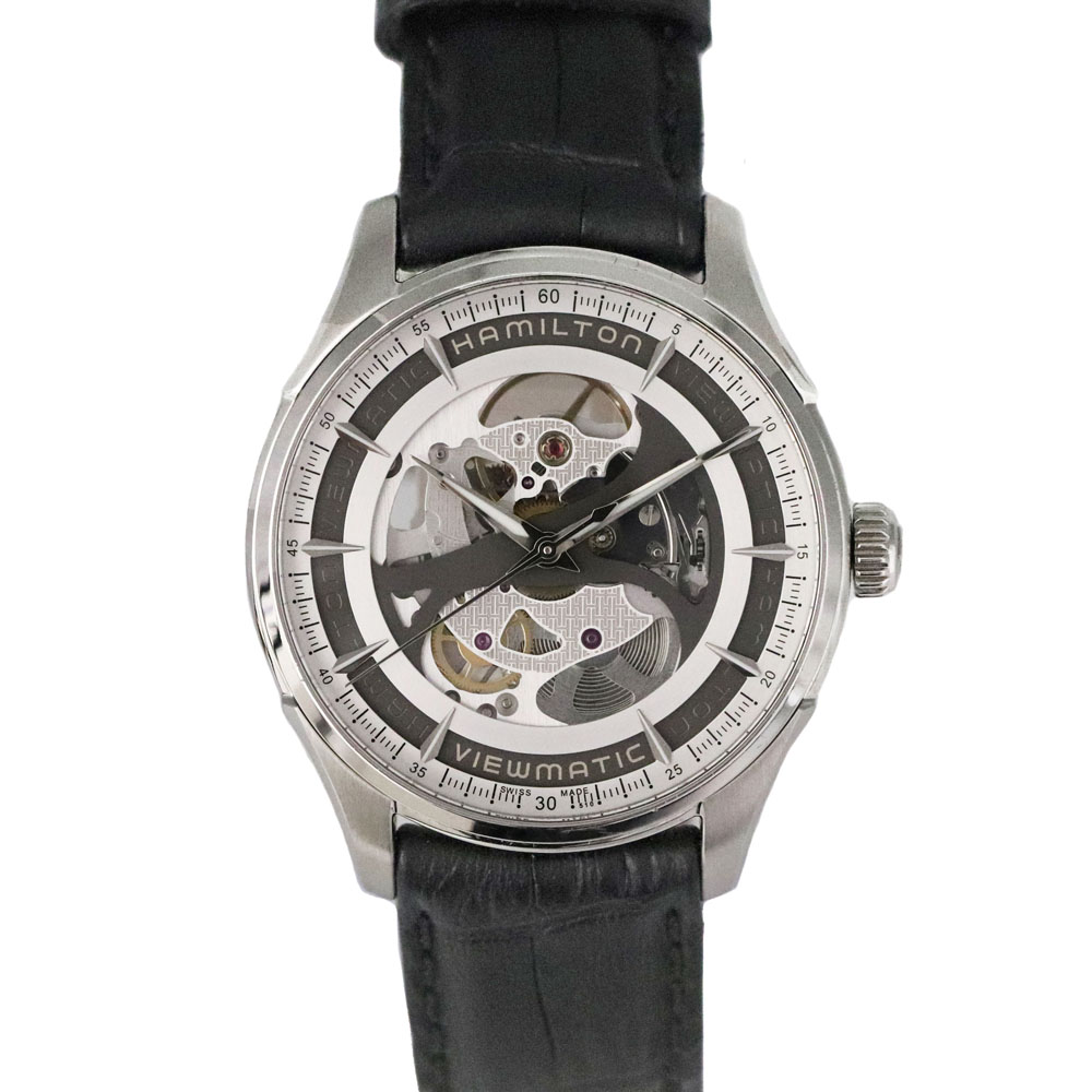 ハミルトン Hamilton H42555751 ジャズマスタービューマチックスケルトンジェント スケルトン オートマチック ステンレススチール レザー カジュアル メンズ 【中古】