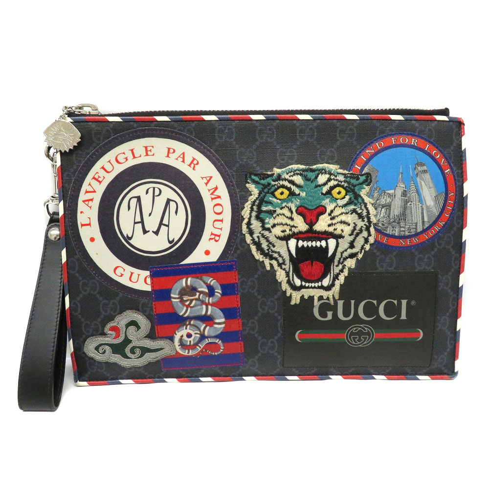Gucci グッチ ナイトクーリエ クラッチバッグ Ggスプリーム ブラック 黒 ワッペン タイガー メンズ 鞄 中古 Used 6 質屋 かんてい局細畑店 H Mozago Com