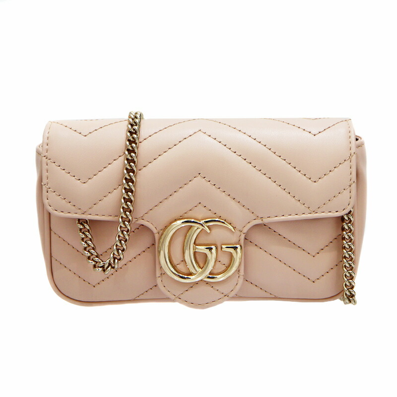 グッチ Gucci 476433 GGマーモント スーパーミニバッグ ショルダーバッグ レザー レディース ピンク 【中古】