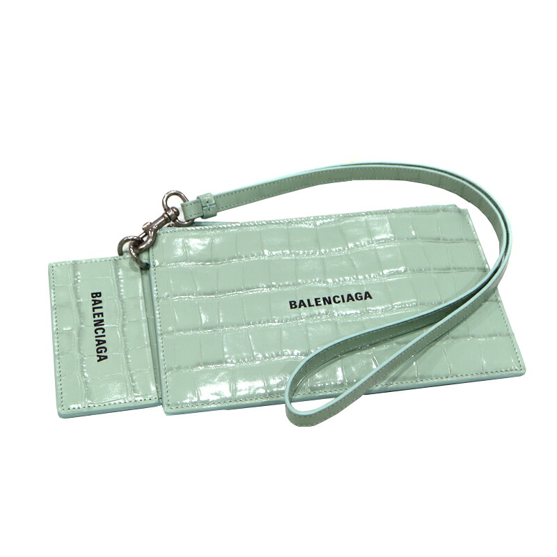 バレンシアガ BALENCIAGA 659783 歌留多保持者付き添い人現ナマ合切袋 クロコ調 なめし革 レディース メンズ 緑であること 【中古】