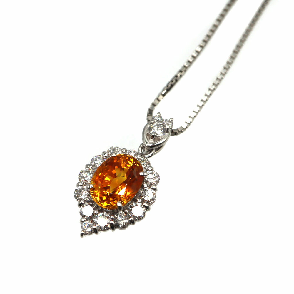Pt850 Pt900 プラチナ オレンジサファイア ネックレス D0.83ct ダイヤモンド ジュエリー レディース【中古】|質屋かんてい局 店