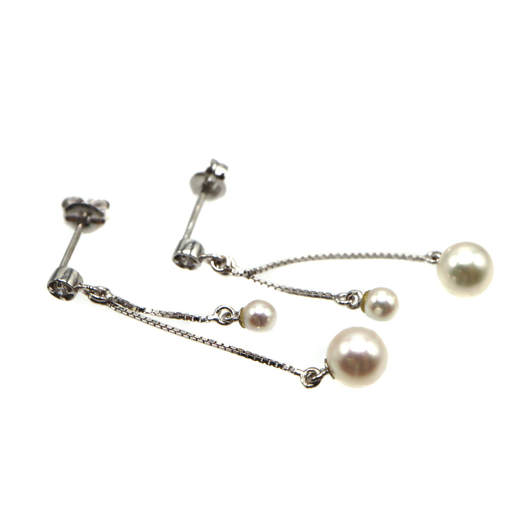 K18WG 18金ホワイトゴールド パールD0.02ctピアス アコヤ養殖真珠 ダイヤモンド レディース アクセサリー ジュエリー【中古】