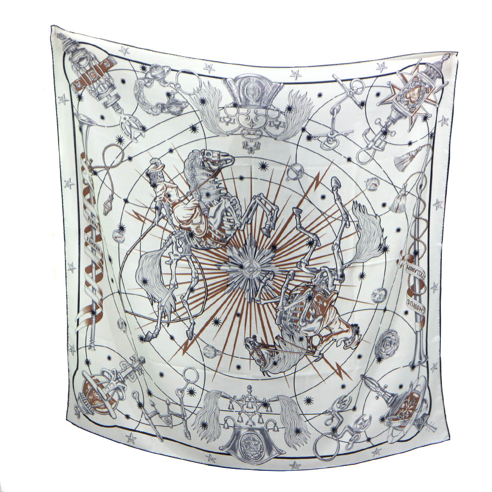 エルメス Hermes カレジェアン140 CHORUS STELLARUM コーラスステラルム 大判 えり巻き レディース 象牙色 【中古】