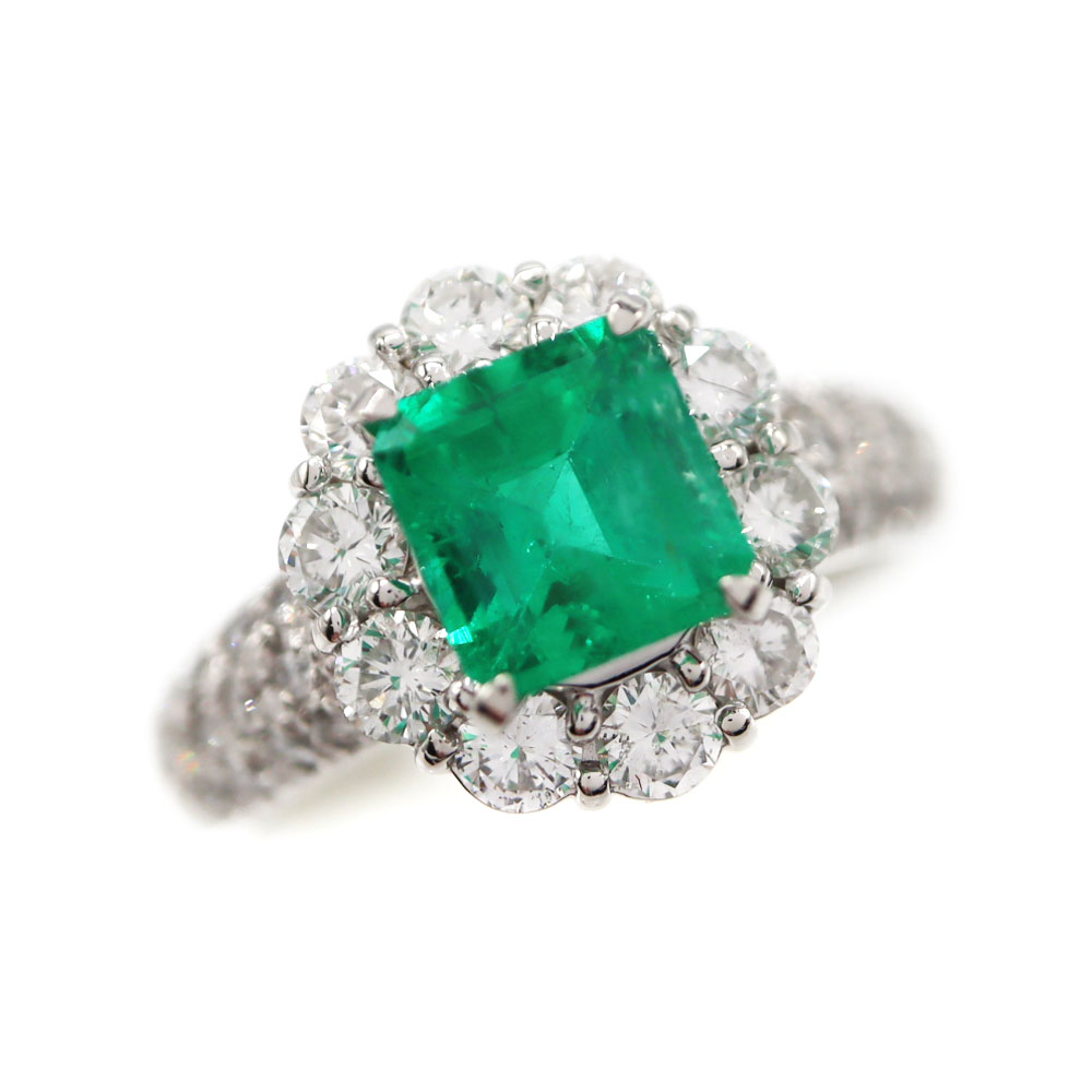 Pt900 プラチナ エメラルド リング D1.25ct ダイヤモンド 指輪 ジュエリー レディース【中古】