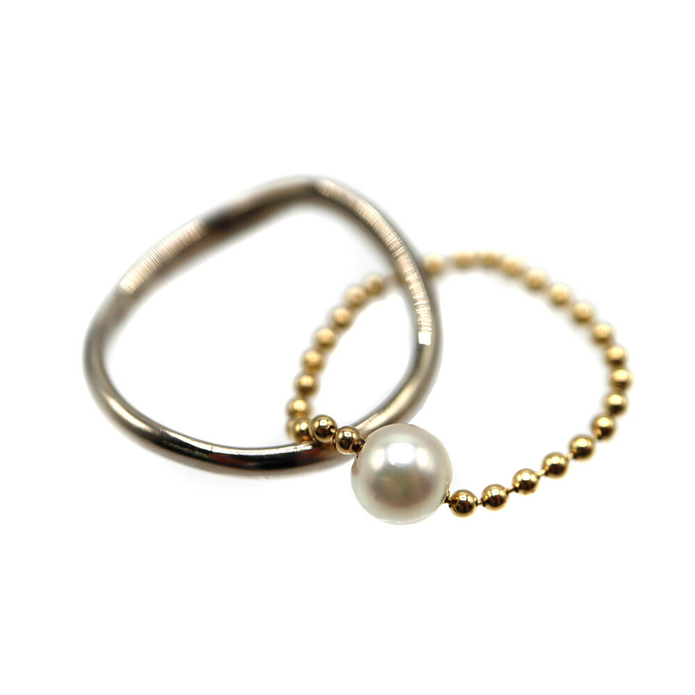ヨンドシー 4℃ パール付ダブルリング 2連リング K18 ホワイトゴールド パール アクセサリー ジュエリー レディース 【中古】|質屋かんてい局 店